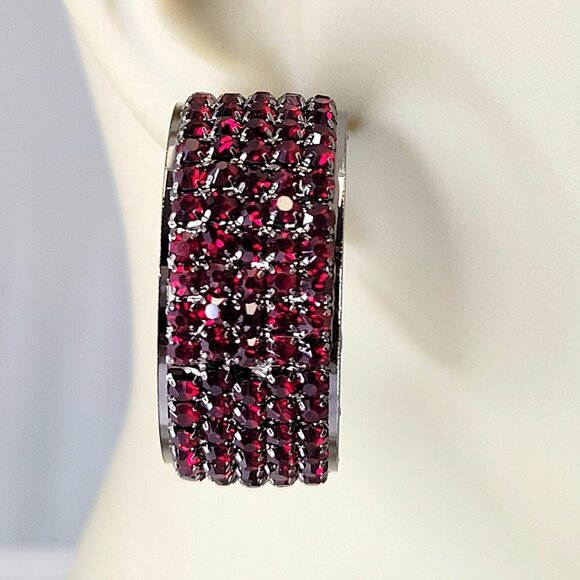 Red Crystal Earrings Half Hoop - Picture 3 of 11